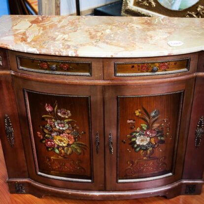 Piccola Credenza Stile Classico in Noce Scuro con Piano in Marmo - 24271